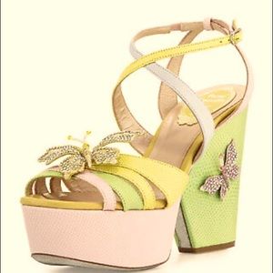 Rene Caovilla Snakeskin Slingback Wedge Shoes